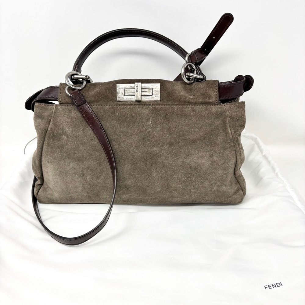 Fendi Peekaboo Top Handle Bag Dove Grey Suede Medium Silver Hardware - Picture 5 of 16